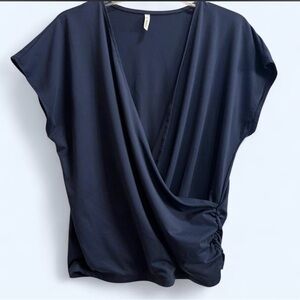 HALARA Navy Draped Wrap V-Neck Top Athletic Yoga SZ Large